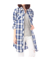 リネン混チェック柄チュニックシャツ/グリーン(222)