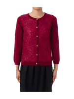 レース切り替えニットカーディガン/レッド系(064)