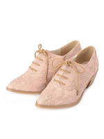 レース風レースアップヒールパンプス/ピンク系(071)