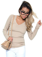 Vネックニットトップス/WINE