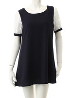 【ECURY】オーガンジー切替ワンピース/ネイビー