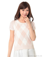 アーガイルインターシャ半袖PO/ピンク