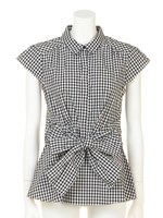 ウエストリボンぺプラムブラウス/ギンガム