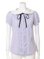 ストライプフリルブラウス/パープル