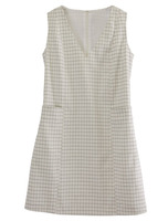 ノースリVネック柄ワンピース/格子/ホワイト