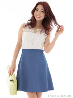 レースデザインドッキングワンピース/ブラック