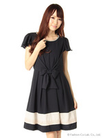 ジョーゼット前むすび配色OP/ベージュ