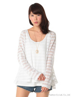 レイヤード風シアーボーダートップス/ブラック