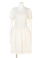 セットアップ風レース切替えTシャツワンピース/ホワイト