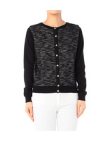 ツイード風切り替えニットカーディガン/パープル系(080)