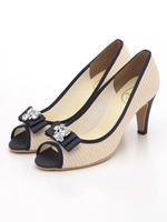 【LeChione】ビジューリボン2WAYオープントゥパンプス/黒