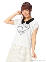 【Tralala】レース衿付Tシャツ/ホワイト