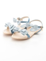 ダブルリボンフラットサンダル/クロ