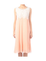 レース切り替えプリーツロングワンピース/ベビーピンク(071)