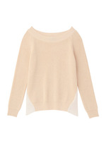 [L]裾異素材使いラメニット/ライトベージュ(051)