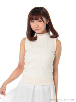 カットリブプチハイネックノースリーブトップス/グリーン