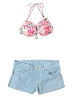 花柄ビキニデニムパンツセット/ブルー