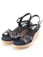 【ILIMA】ビジュークロスラインウエッジサンダル/ブルー