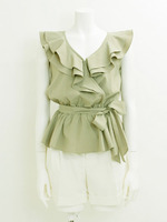 【宮田聡子さんカタログ着用】カシュクールフリルブラウス/カーキ