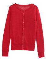 スラブ薄手ロングカーデ/レッド