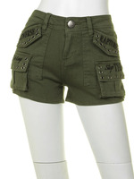 ハトメデザインツイルカーゴショートパンツ/カーキ