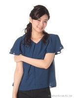 フレア袖タックブラウス/オレンジ柄