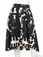 モノトーン柄アシメフレアーSK/WH×BK