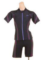 FILA ステッチワーク無地半袖フルZIP水着/グレー