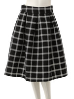 【CEDNIE】格子柄フレアミディスカート/ブラック