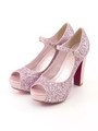 グリッターリボンパンプス/ピンク