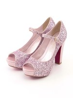 グリッターリボンパンプス/ピンク