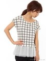 チェックペプラムトップス/ブラック