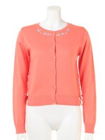 編み上げビジュー付きニットカーデ/ピンク