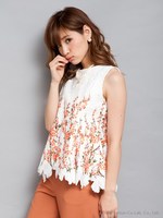 newレースプリントブラウス/オフホワイト