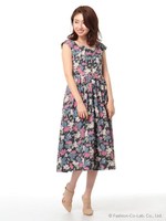 【R】水彩フラワーワンピース/ネイビー