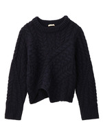 イレギュラーヘムケーブル編みニット/ネイビー(093)