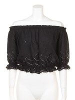 コットンレースオフショルトップス/ネイビー