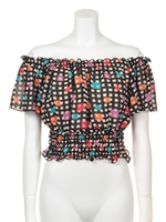 マルチスクウェアー柄オフショル/BLK