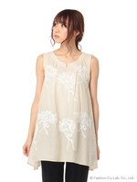 リボンフラワーブーケ刺しゅうチュニック/ベージュ