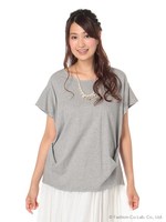 綿天竺アクセ付き裾ギャザーT/ハイ