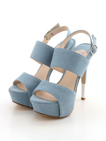 【R&E】ワイドストラップ美脚ヒールサンダル/デニム