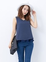 ※大人気!!再入荷※ストライプノースリ/TOPS/オフホワイト／クロＡ