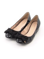 エナメルギャザーバレエシューズ/ブラック