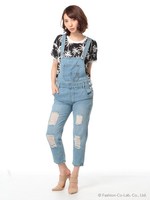 クラッシュデニムオーバーオール/ブルー