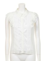 フロントレースティアード袖シフォンブラウス/ホワイト