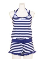 ロンパース付きボーダービキニ/ブラック