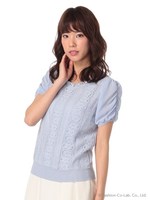 縦柄レースニットプルオーバー/シロ