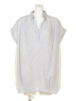 １５ＳＳ麻ストライプスキッパーチュニック/ホワイト系