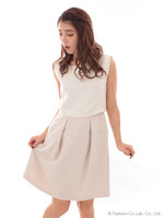 ツィード×メッシュドッキングワンピース/ベージュ