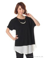 ネック付配色チュニック/グレー